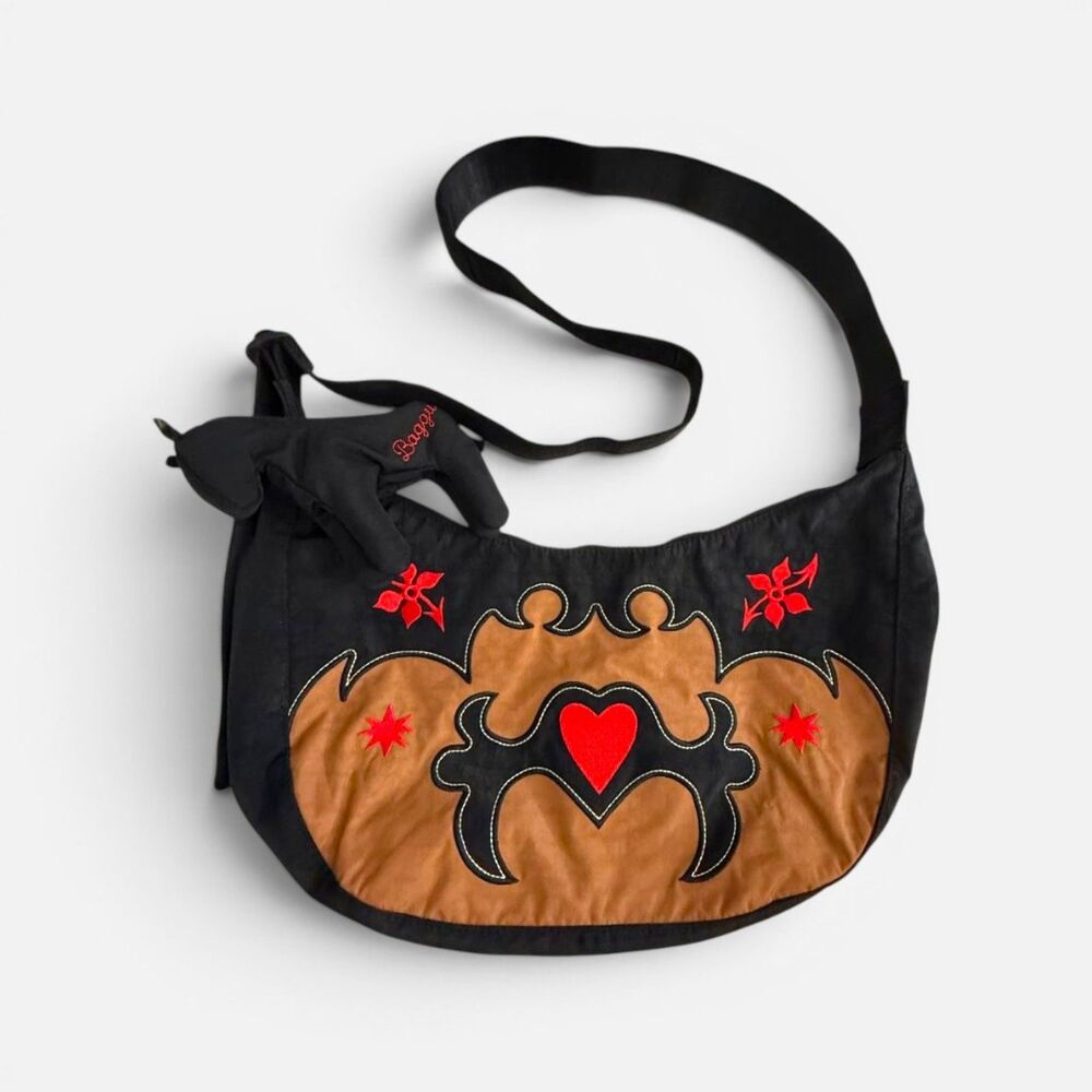 Baggu Medium Nylon Crescent Bag - Western Appliqué AND Horse Bag Charm